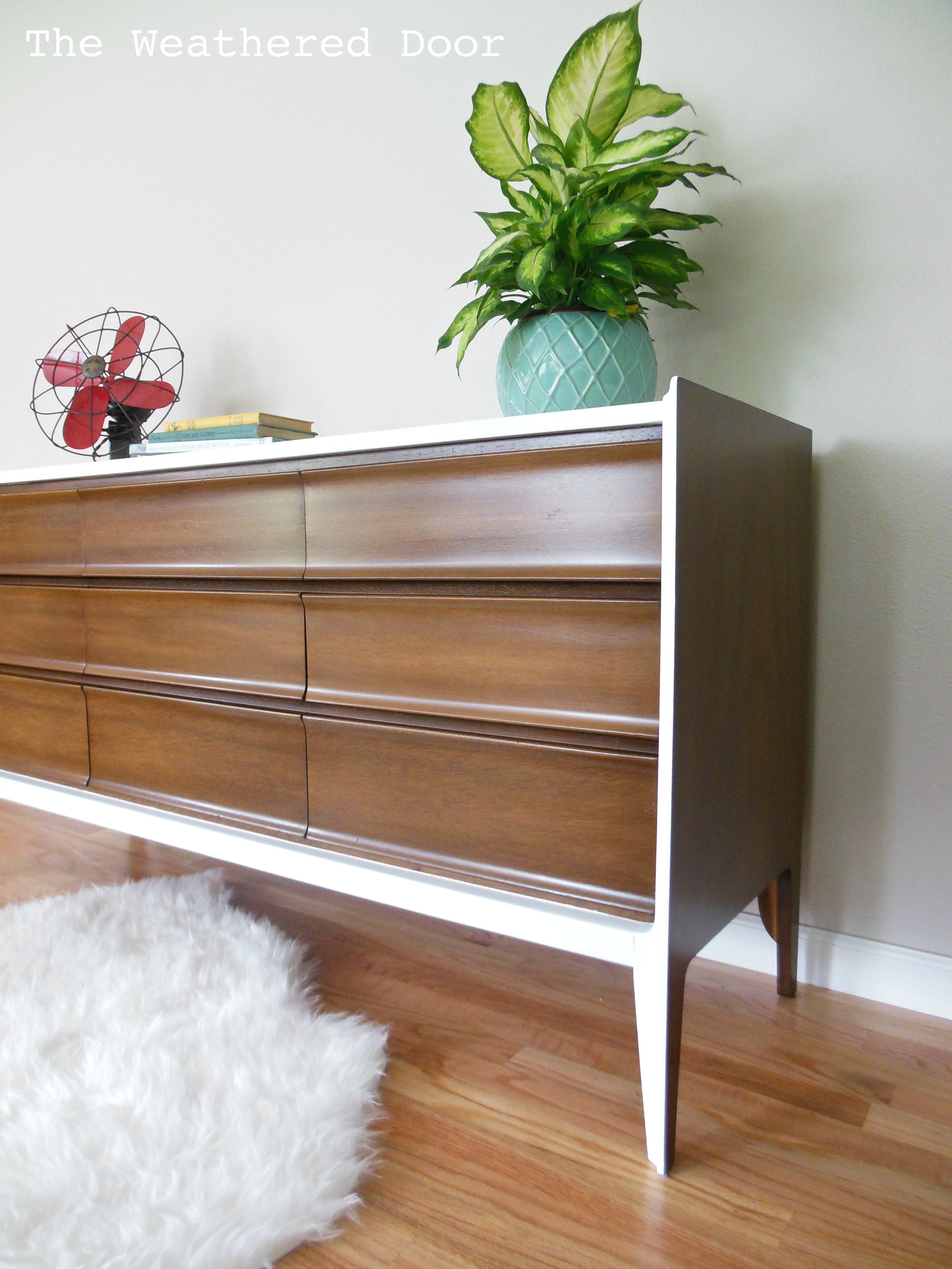 A Walnut And White Mid Century Dresser The Weathered Door