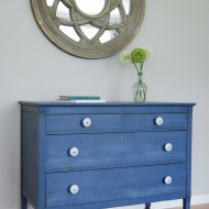 A Federal Blue Milk Paint Dresser with Light Blue Knobs