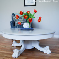 Grey and White Claw Foot Pedestal Coffee Table