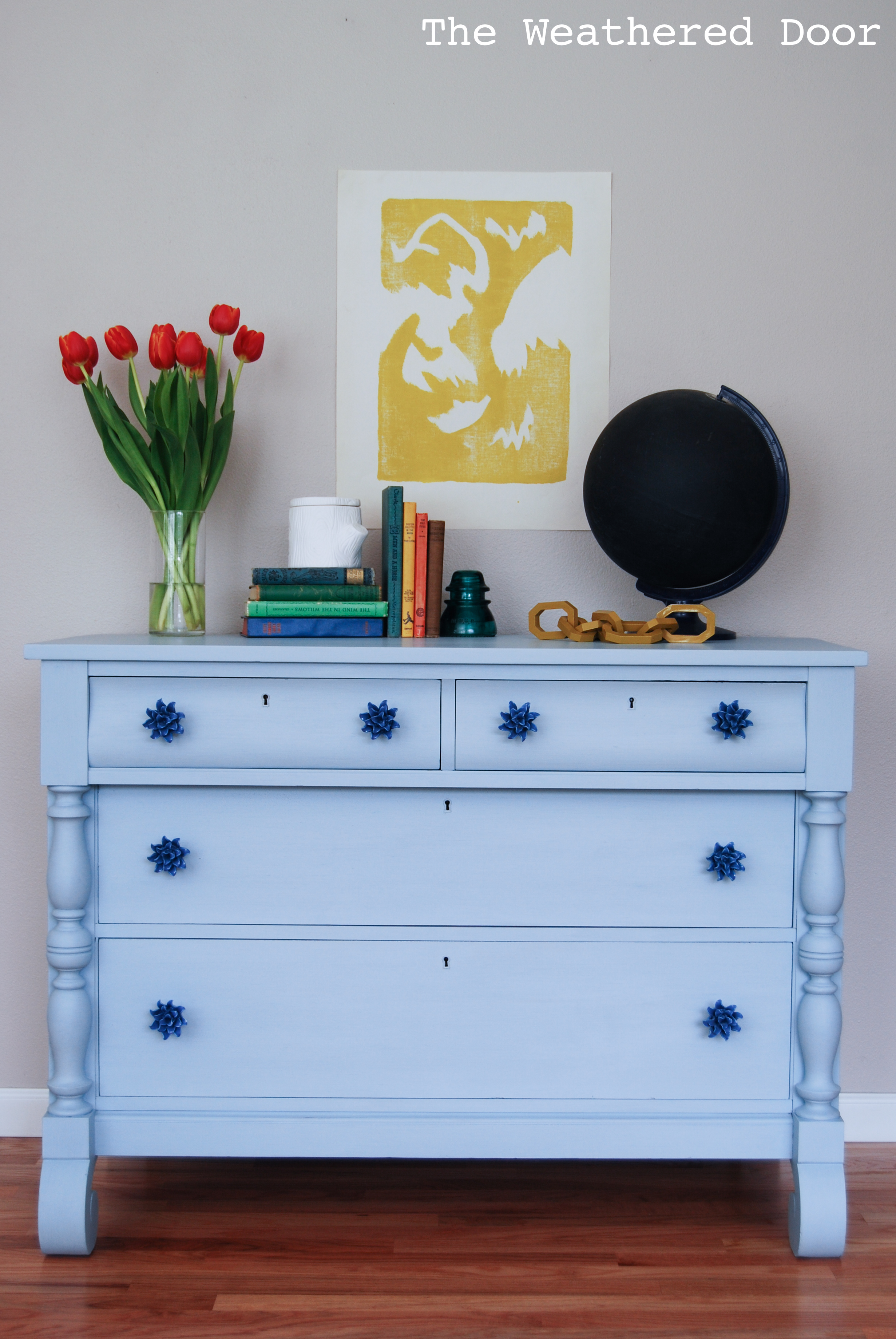 A Light Blue Empire Dresser With, Light Blue Dresser With Gold Hardware