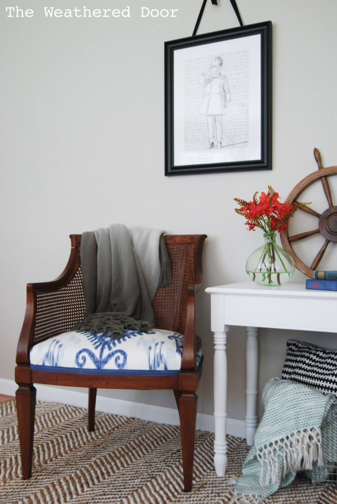 Blue Ikat Cane Chair and table WD-13