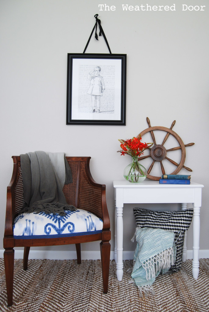 Blue Ikat Cane Chair and table WD-2