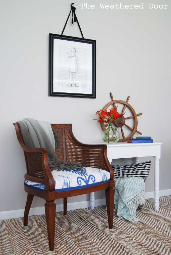 Blue Ikat Cane Chair and table WD-3