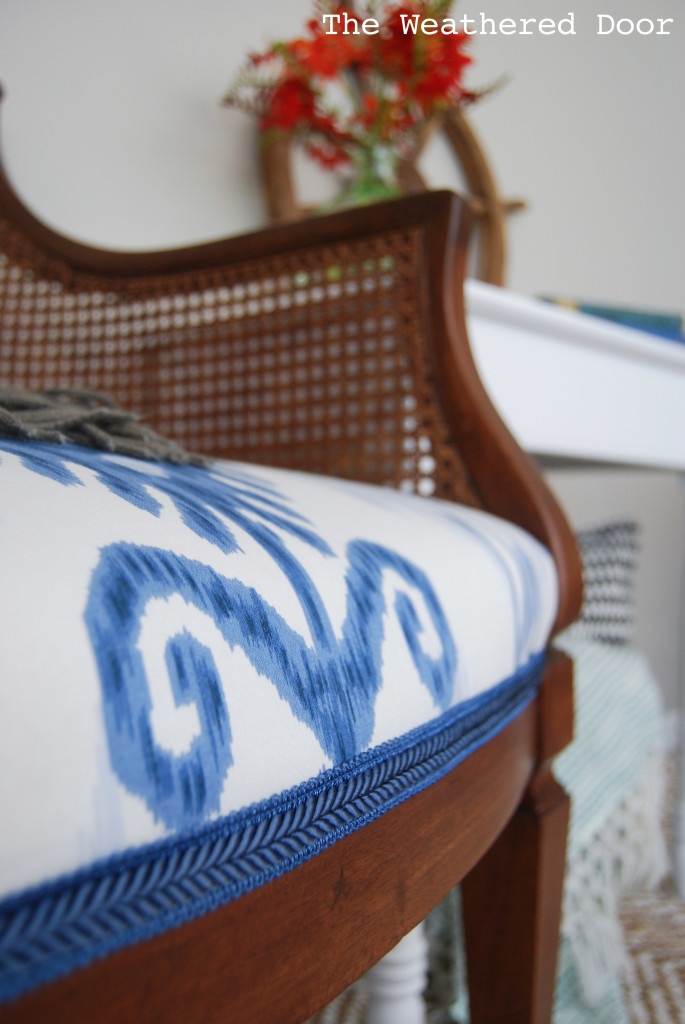 Blue Ikat Cane Chair and table WD-5