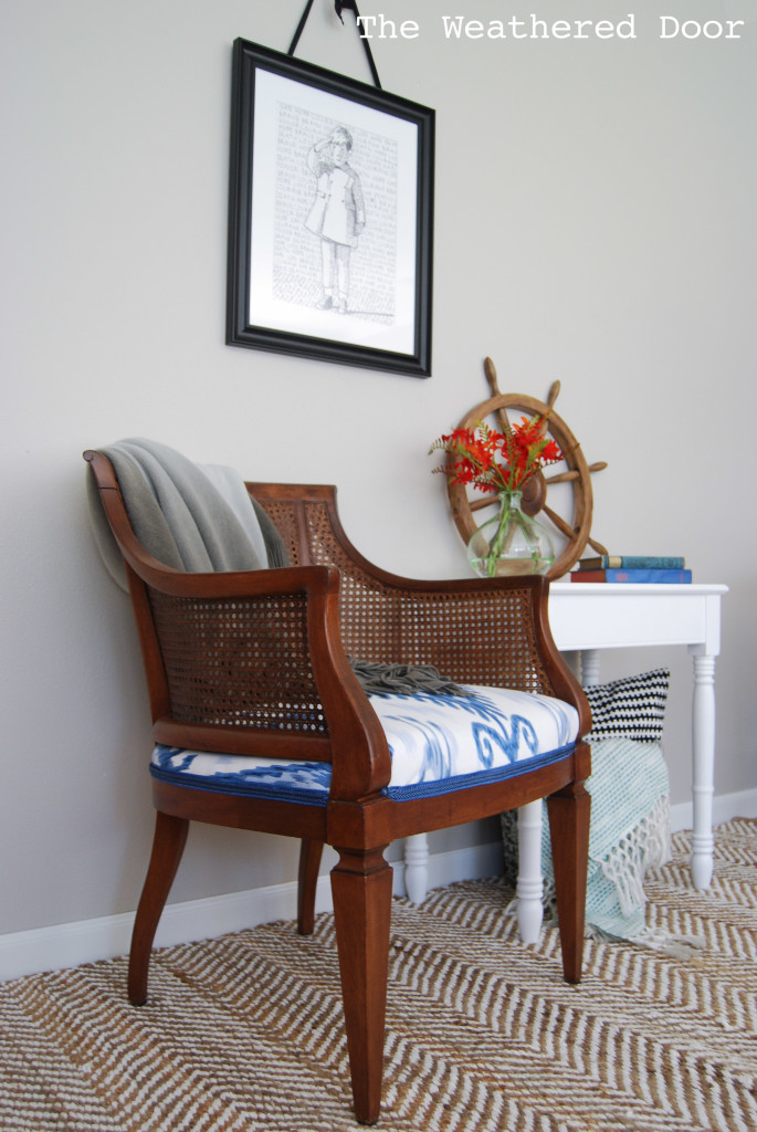 Blue Ikat Cane Chair and table WD-7