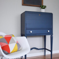 Before & After: Navy Secretary Desk with Papered Drawers