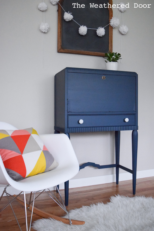 Before After Navy Secretary Desk with Papered Drawers The