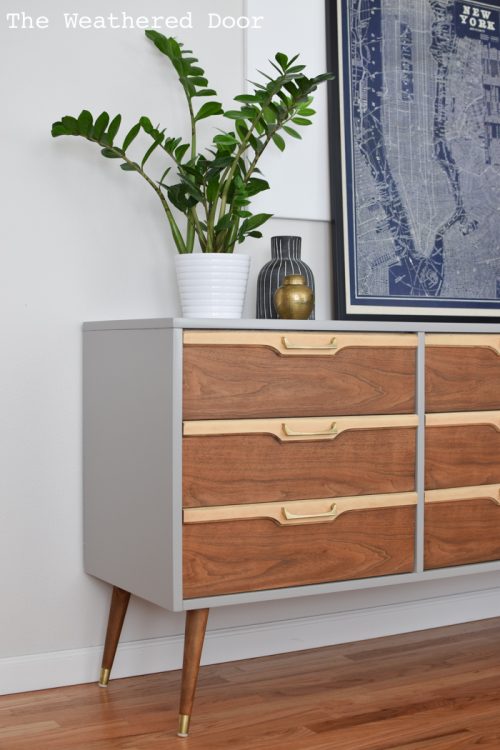 72" Grey and Natural Walnut Mid Century Modern Dresser