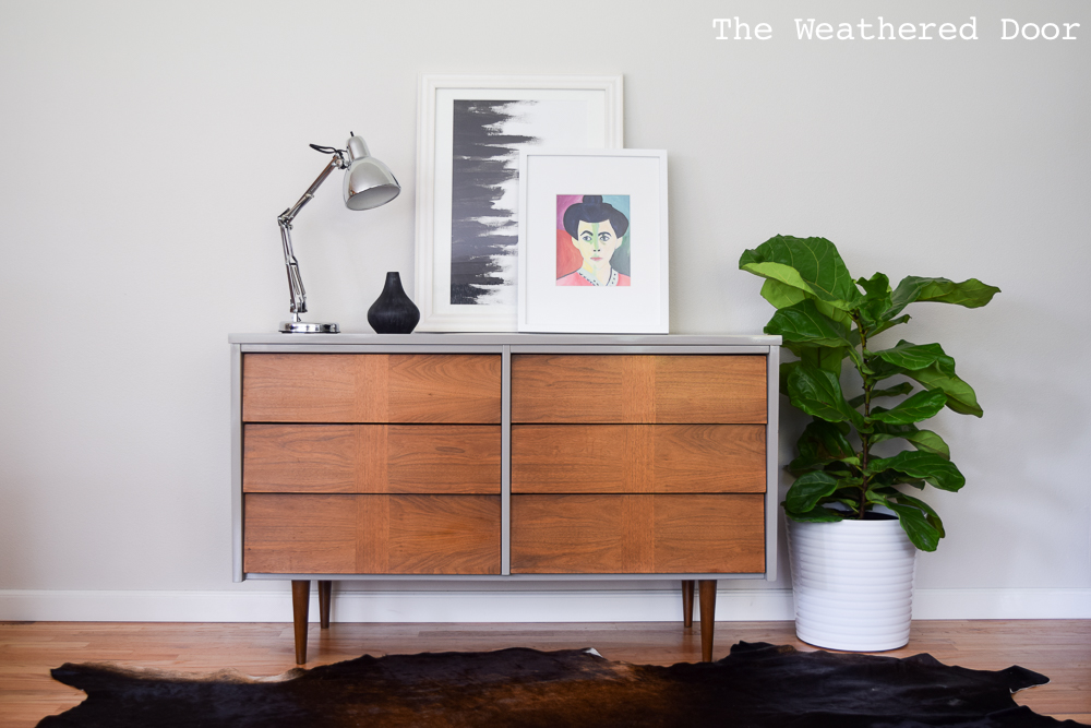 Gloss Grey and Wood Lacquered Mid Century Dresser | from The Weathered Door