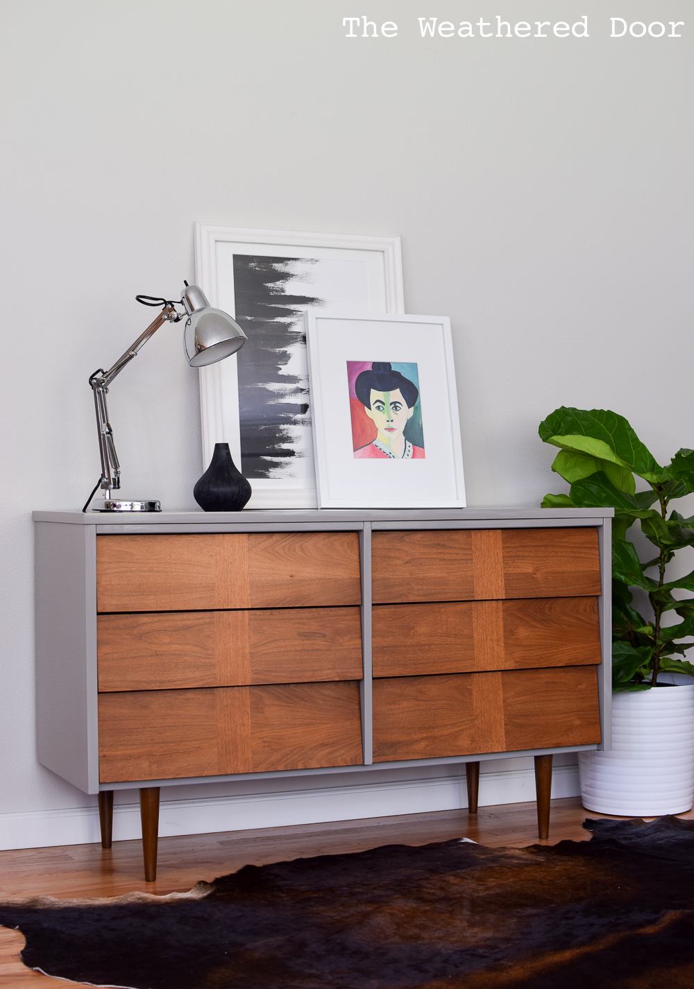 Gloss Grey and Wood Lacquered Mid Century Dresser | from The Weathered Door