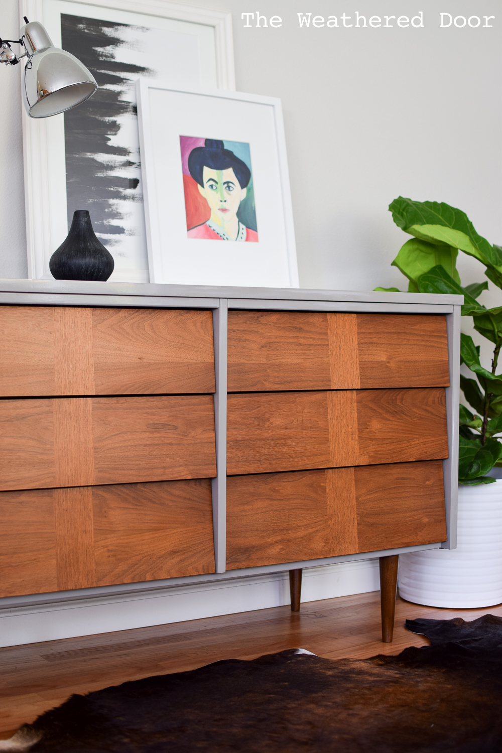 Gloss Grey and Wood Lacquered Mid Century Dresser | from The Weathered Door