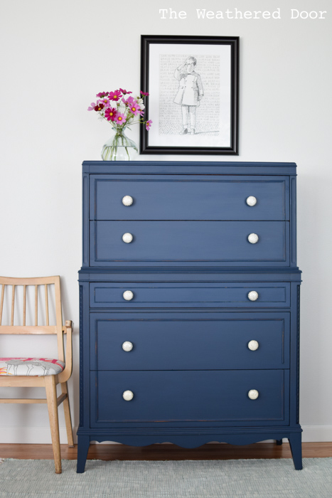 Navy Stacked Hepplewhite Dresser Makeover | from theweathereddoor.com