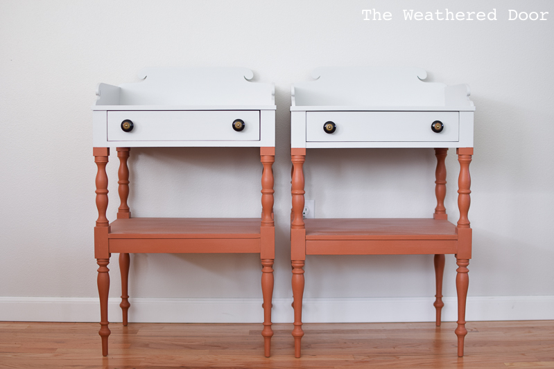 Orange and Grey Color Block Milk Paint Nightstands | theweathereddoor.com