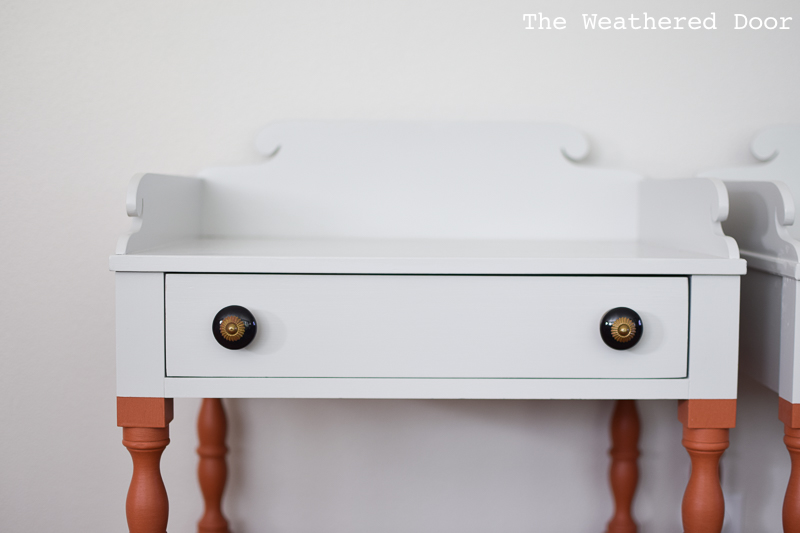 Orange and Grey Color Block Milk Paint Nightstands | theweathereddoor.com