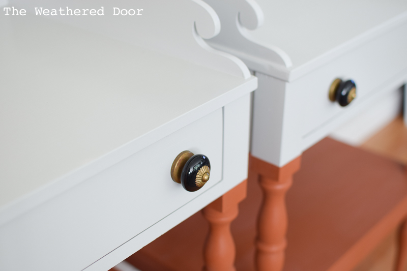 Orange and Grey Color Block Milk Paint Nightstands | theweathereddoor.com