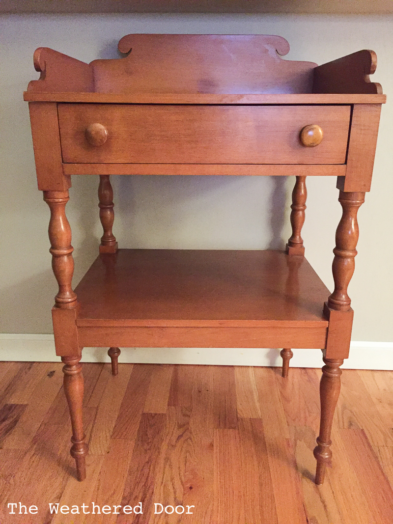 Orange and Grey Color Block Milk Paint Nightstands before | theweathereddoor.com