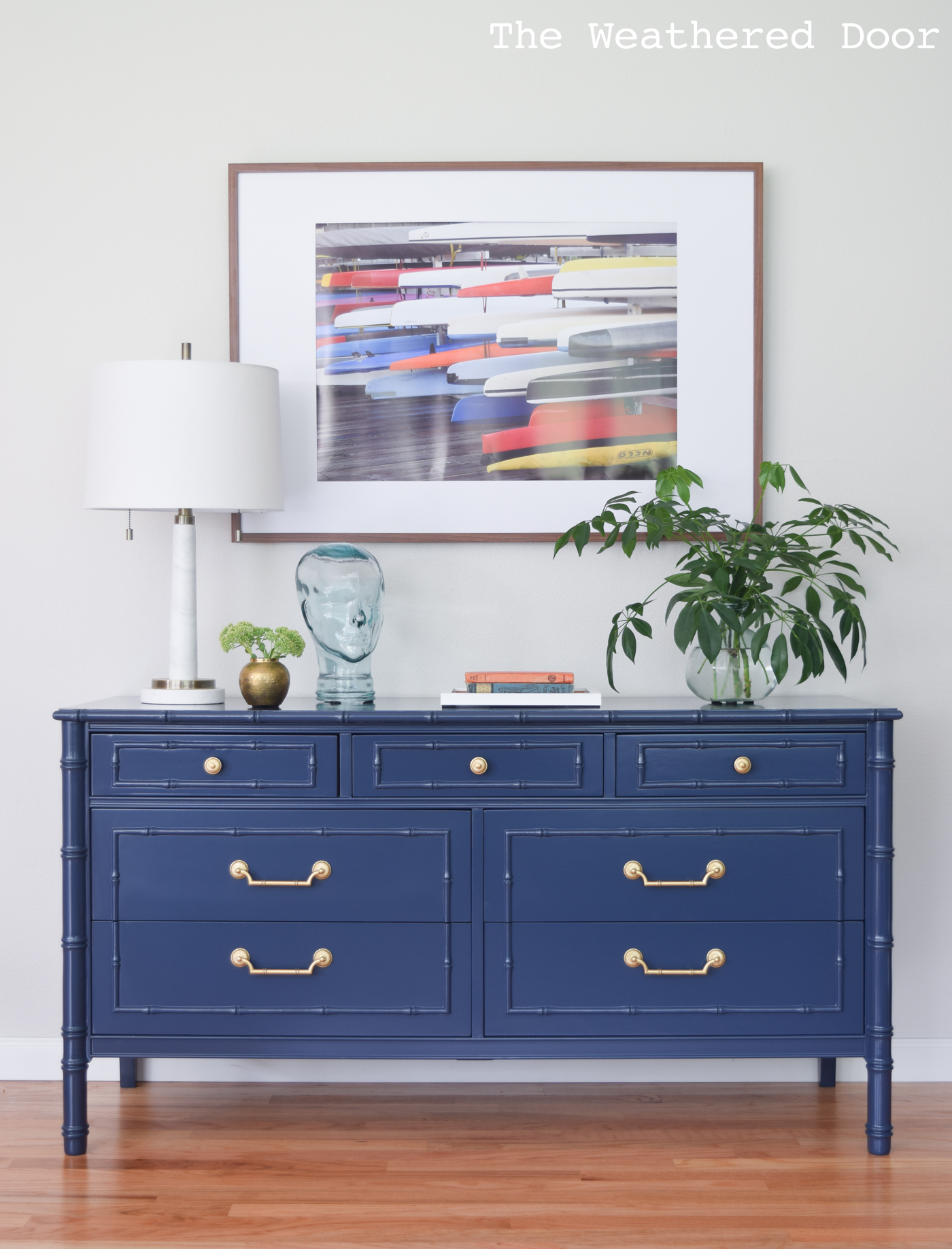 Before and After: Thomasville Allegro Navy Faux Bamboo Dresser