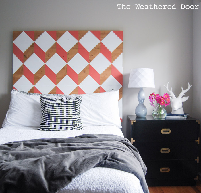 coral geometric headboard tutorial | from The Weathered Door wd-10
