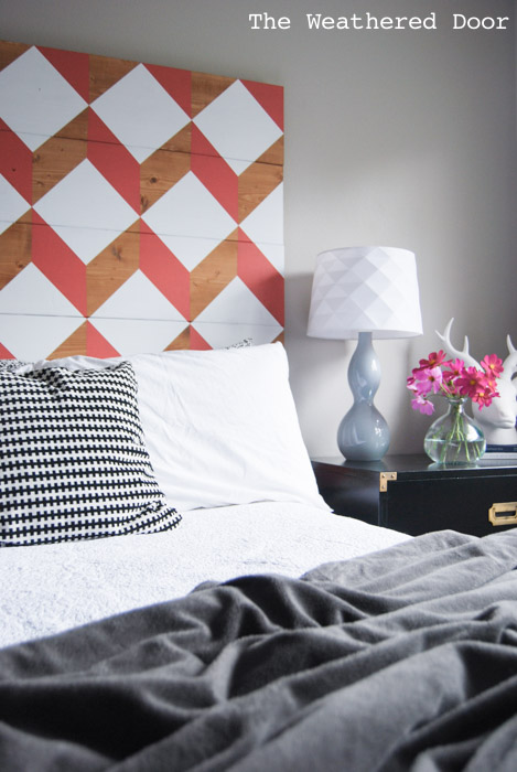 coral geometric headboard tutorial | from The Weathered Door wd-12