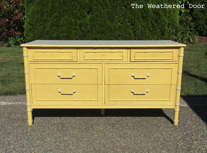 Before After Navy Faux Bamboo Dresser The Weathered Door